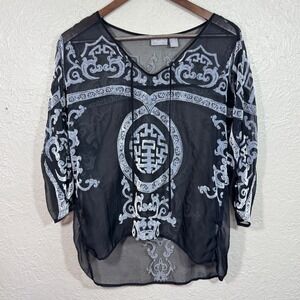 Chicos‎ Travelers Sheer Top 0 XS Velvet Burnout Asian Boho Artsy Indie Festival